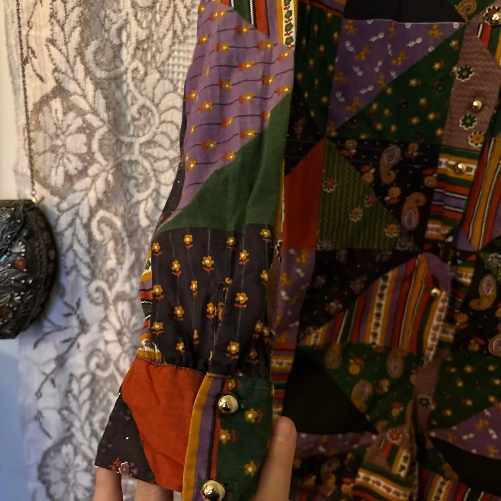 70’s Patchwork Multicolor Button Up Jumpsuit - Picture 3 of 5